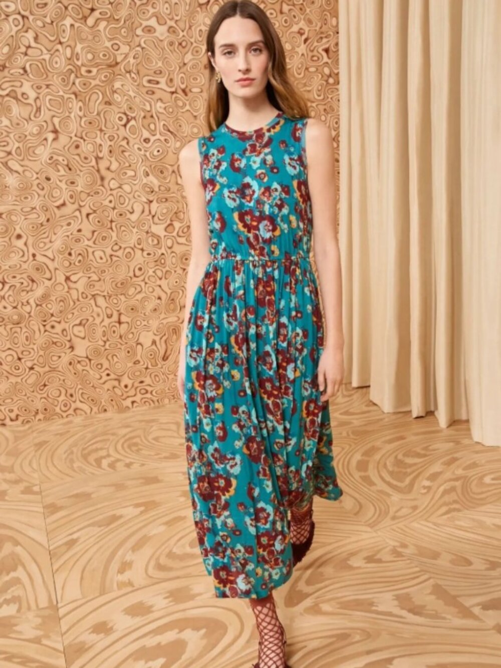 NWOT ULLA JOHNSON Irina Jersey Midi Dress in Jade Floral P $490